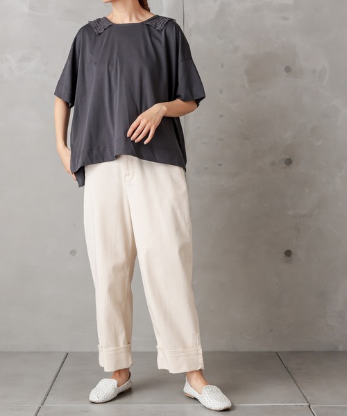 PUAL CE CIN（ピュアルセシン）の「シルケット衿レースT（Tシャツ/カットソー・レディース・ベージュ/ブラック/グレー・FREE）」の10枚目の写真