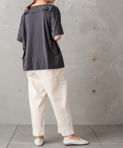 PUAL CE CIN（ピュアルセシン）の「シルケット衿レースT（Tシャツ/カットソー・レディース・ベージュ/ブラック/グレー・FREE）」の11枚目の写真