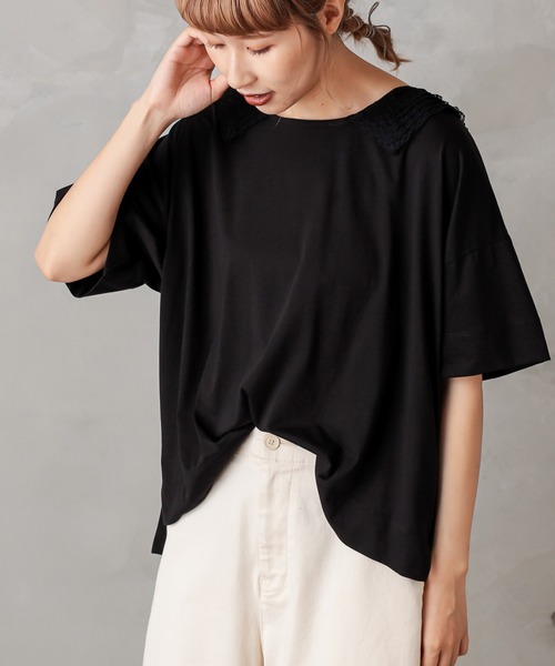 PUAL CE CIN（ピュアルセシン）の「シルケット衿レースT（Tシャツ/カットソー・レディース・ベージュ/ブラック/グレー・FREE）」の12枚目の写真