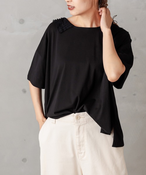 PUAL CE CIN（ピュアルセシン）の「シルケット衿レースT（Tシャツ/カットソー・レディース・ベージュ/ブラック/グレー・FREE）」の13枚目の写真