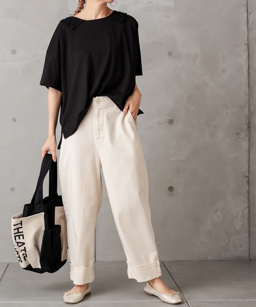 PUAL CE CIN（ピュアルセシン）の「シルケット衿レースT（Tシャツ/カットソー・レディース・ベージュ/ブラック/グレー・FREE）」の15枚目の写真