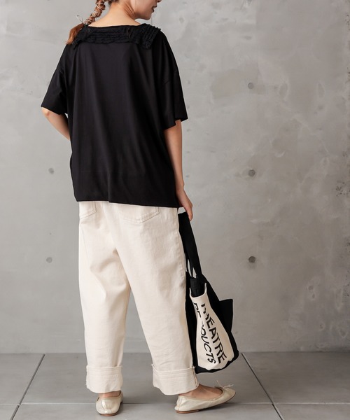 PUAL CE CIN（ピュアルセシン）の「シルケット衿レースT（Tシャツ/カットソー・レディース・ベージュ/ブラック/グレー・FREE）」の16枚目の写真