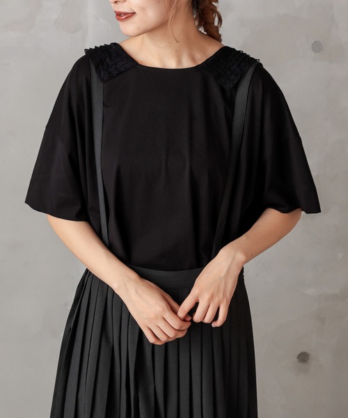 PUAL CE CIN（ピュアルセシン）の「シルケット衿レースT（Tシャツ/カットソー・レディース・ベージュ/ブラック/グレー・FREE）」の18枚目の写真