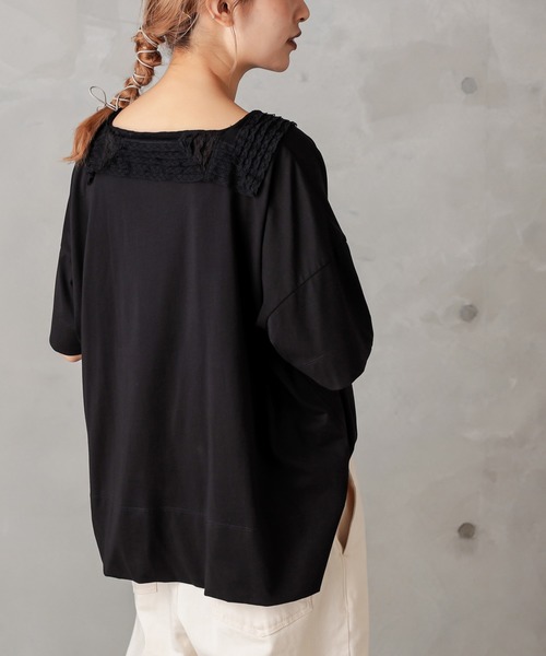 PUAL CE CIN（ピュアルセシン）の「シルケット衿レースT（Tシャツ/カットソー・レディース・ベージュ/ブラック/グレー・FREE）」の14枚目の写真