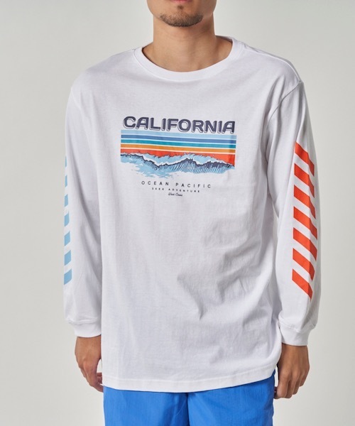 Ocean Pacific(オーシャンパシフィック)の「【OP/オーピー】プリントロングTシャツ / ユニセックス 長袖 サーフカジュアル(Tシャツ/カットソー・メンズ・ホワイト/ネイビー・MEDIUM/LARGE/X-LARGE)」の1枚目の写真