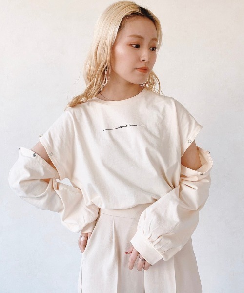 VANNIE U(ヴァニーユー)の「チラロゴロンT(Tシャツ/カットソー・レディース・ライトグリーン/ホワイト/ベージュ/ブラック・FREE)」の6枚目の写真