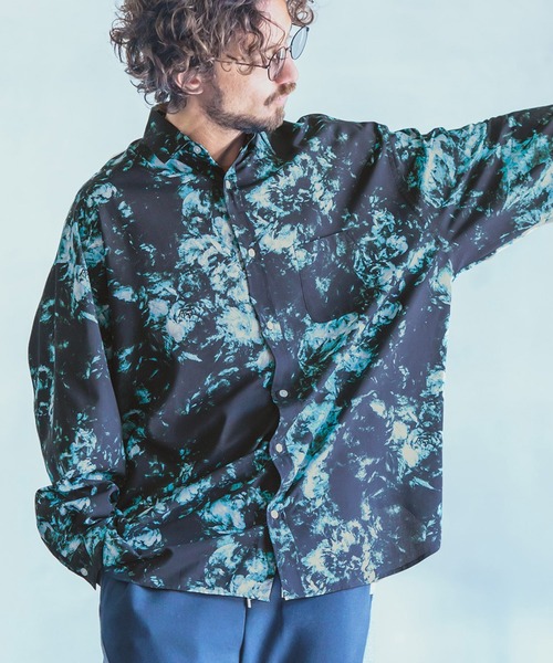 ANGENEHM(アンゲネーム)の「ms4536-Dark Flower Over Size Long Sleeve Shirts (MADE IN JAPAN) シャツ(シャツ/ブラウス・メンズ・グレー/ブルー・S/M/L)」の7枚目の写真