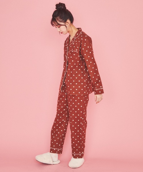GP ワインレッド ルームウェア ハートモチーフ セール】WEGO/ハート総柄ルームウエア（ルームウェア/パジャマ）｜WEGO