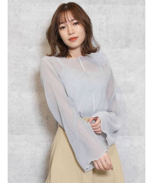 dazzlin（ダズリン）の「楊柳シフォンプルオーバー（Tシャツ/カットソー・レディース・オフホワイト/ブラック/ミント/ベージュ・FREE）」の4枚目の写真