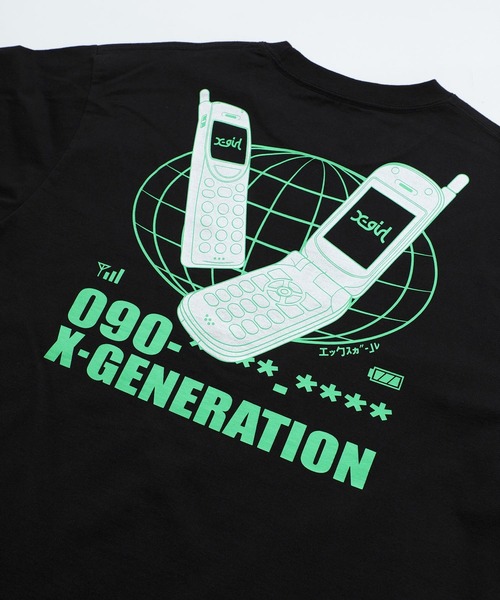 X-girl（エックスガール）の「MOBILE PHONE S/S TEE（Tシャツ/カットソー・レディース・ホワイト/ブラック/ブルー・S/M/L/XL）」の4枚目の写真