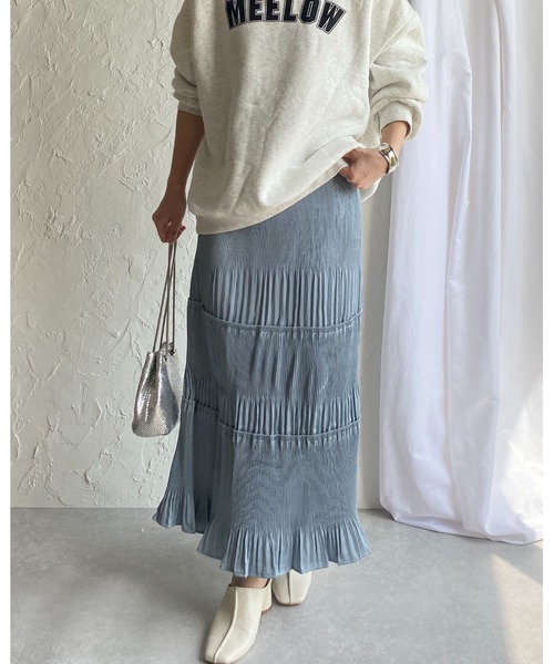 She's Closet(シーズクローゼット)の「マットサテンシャイニープリーツティアードスカート(スカート・レディース・ベージュ/カーキ/ブルー/スモークピンク・FREE)」の21枚目の写真