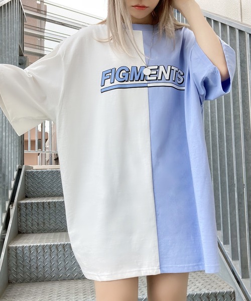 Figments（フィグメンツ）の「再構築ロゴT（Tシャツ/カットソー・レディース・グレー/サックスブルー・SMALL/MEDIUM）」の2枚目の写真