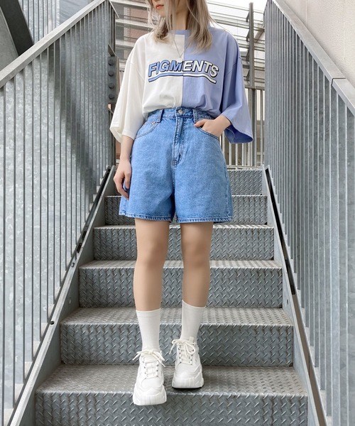 Figments（フィグメンツ）の「再構築ロゴT（Tシャツ/カットソー・レディース・グレー/サックスブルー・SMALL/MEDIUM）」の3枚目の写真