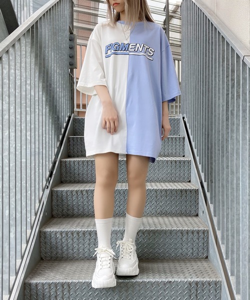 Figments（フィグメンツ）の「再構築ロゴT（Tシャツ/カットソー・レディース・グレー/サックスブルー・SMALL/MEDIUM）」の5枚目の写真