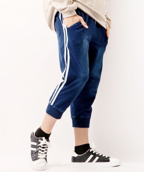 Attic インジアティック のファッション In The The セール パンツ Attic インディゴ2本ラインクロップトパンツ スウェットパンツ In In The