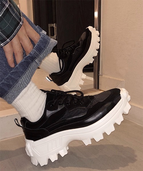 WESTBOY(ウエストボーイ)の「【WB ORIGINALS】 Mesh PU Leather Lace-Up Tank Sole Shoes WO21S303SH(スニーカー・メンズ・ホワイト/ブラック・42/43/40/41)」の2枚目の写真