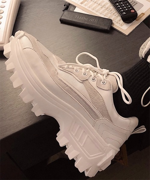 WESTBOY(ウエストボーイ)の「【WB ORIGINALS】 Mesh PU Leather Lace-Up Tank Sole Shoes WO21S303SH(スニーカー・メンズ・ホワイト/ブラック・42/43/40/41)」の8枚目の写真