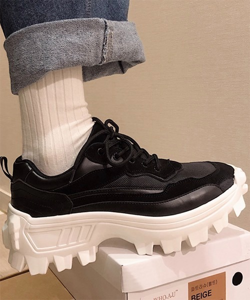 WESTBOY(ウエストボーイ)の「【WB ORIGINALS】 Mesh PU Leather Lace-Up Tank Sole Shoes WO21S303SH(スニーカー・メンズ・ホワイト/ブラック・42/43/40/41)」の15枚目の写真