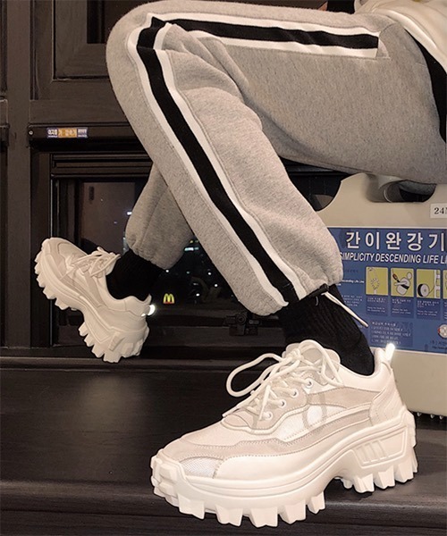 WESTBOY(ウエストボーイ)の「【WB ORIGINALS】 Mesh PU Leather Lace-Up Tank Sole Shoes WO21S303SH(スニーカー・メンズ・ホワイト/ブラック・42/43/40/41)」の3枚目の写真