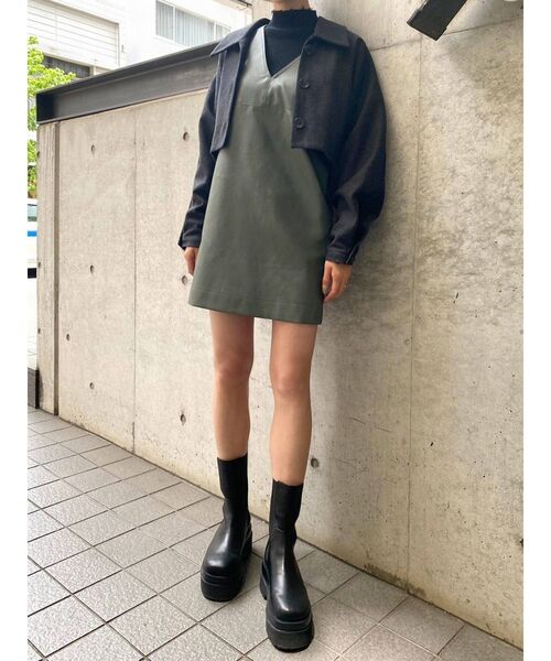 【新品未使用】EMODA フェイクレザーボックスワンピース ブラウン 新品未使用】EMODA フェイクレザーボックスワンピース ブラウン