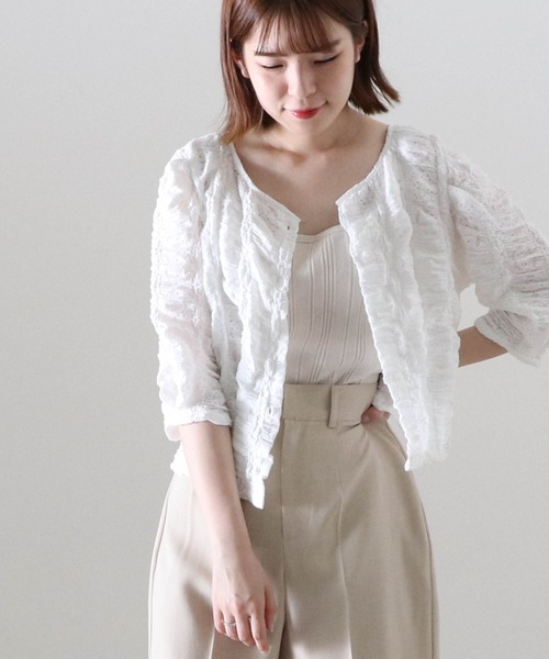 Cheek（チーク）の「ストレッチレース前あきブラウス（カーディガン/ボレロ・レディース・アイボリー/オフホワイト/ブラック・MEDIUM）」の2枚目の写真