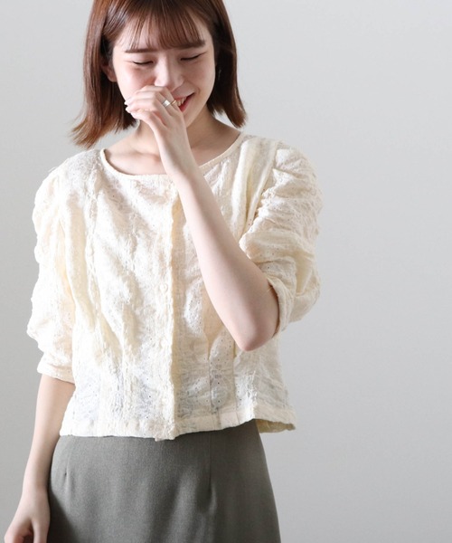 Cheek（チーク）の「ストレッチレース前あきブラウス（カーディガン/ボレロ・レディース・アイボリー/オフホワイト/ブラック・MEDIUM）」の3枚目の写真