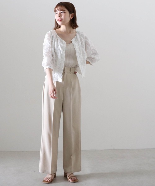 Cheek（チーク）の「ストレッチレース前あきブラウス（カーディガン/ボレロ・レディース・アイボリー/オフホワイト/ブラック・MEDIUM）」の7枚目の写真