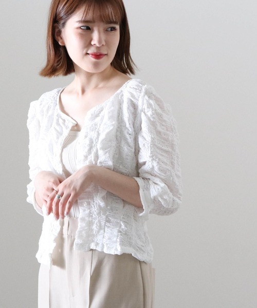 Cheek（チーク）の「ストレッチレース前あきブラウス（カーディガン/ボレロ・レディース・アイボリー/オフホワイト/ブラック・MEDIUM）」の21枚目の写真
