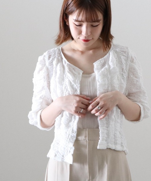 Cheek（チーク）の「ストレッチレース前あきブラウス（カーディガン/ボレロ・レディース・アイボリー/オフホワイト/ブラック・MEDIUM）」の8枚目の写真