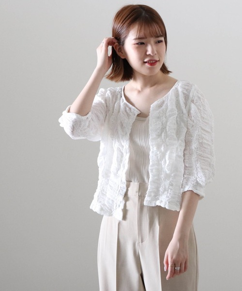 Cheek（チーク）の「ストレッチレース前あきブラウス（カーディガン/ボレロ・レディース・アイボリー/オフホワイト/ブラック・MEDIUM）」の22枚目の写真