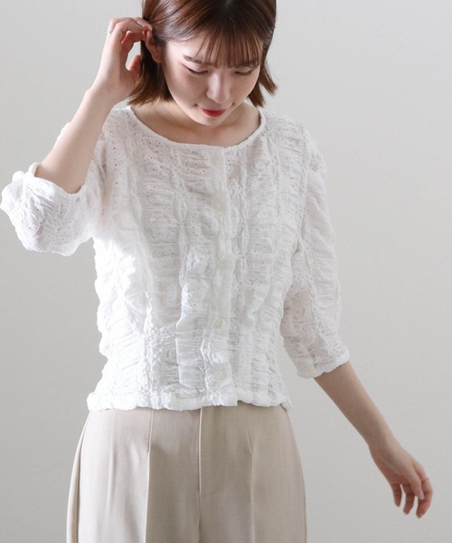 Cheek（チーク）の「ストレッチレース前あきブラウス（カーディガン/ボレロ・レディース・アイボリー/オフホワイト/ブラック・MEDIUM）」の9枚目の写真