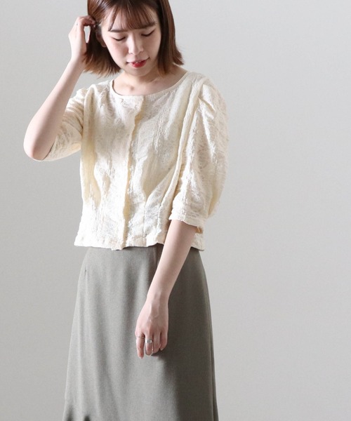 Cheek（チーク）の「ストレッチレース前あきブラウス（カーディガン/ボレロ・レディース・アイボリー/オフホワイト/ブラック・MEDIUM）」の13枚目の写真