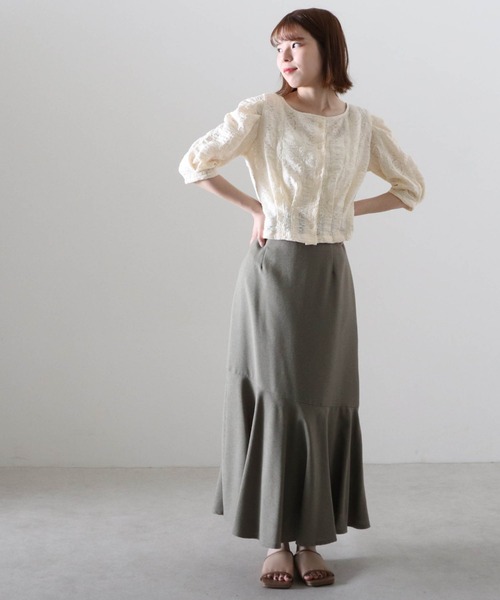 Cheek（チーク）の「ストレッチレース前あきブラウス（カーディガン/ボレロ・レディース・アイボリー/オフホワイト/ブラック・MEDIUM）」の11枚目の写真