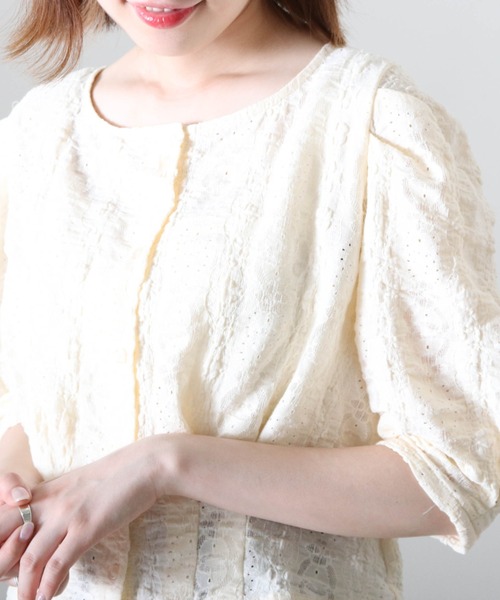 Cheek（チーク）の「ストレッチレース前あきブラウス（カーディガン/ボレロ・レディース・アイボリー/オフホワイト/ブラック・MEDIUM）」の15枚目の写真