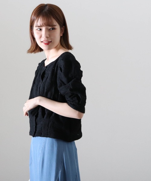 Cheek（チーク）の「ストレッチレース前あきブラウス（カーディガン/ボレロ・レディース・アイボリー/オフホワイト/ブラック・MEDIUM）」の19枚目の写真