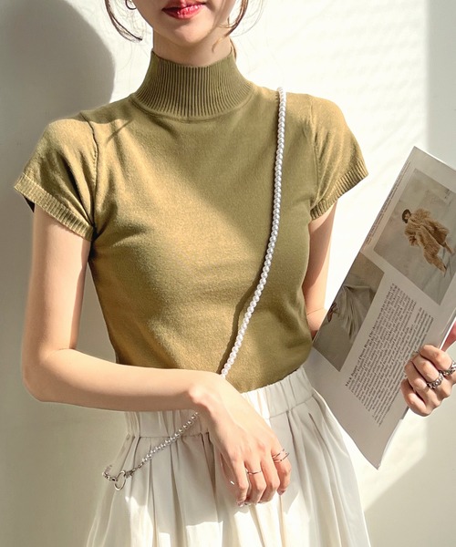 Futier land(フューティアランド)の「マシュマロタッチサマーニットトップス(Tシャツ/カットソー・レディース・ホワイト/ブラック/パープル/グリーン系その他/サーモンピンク/ピンク系その他/ライトブルー/グレイッシュベージュ/モカ/グリーン/ワインレッド/オリーブ・SMALL/MEDIUM/LARGE/X-LARGE)」の6枚目の写真