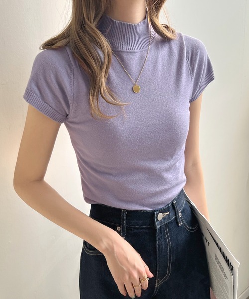 Futier land(フューティアランド)の「マシュマロタッチサマーニットトップス(Tシャツ/カットソー・レディース・ホワイト/ブラック/パープル/グリーン系その他/サーモンピンク/ピンク系その他/ライトブルー/グレイッシュベージュ/モカ/グリーン/ワインレッド/オリーブ・SMALL/MEDIUM/LARGE/X-LARGE)」の8枚目の写真