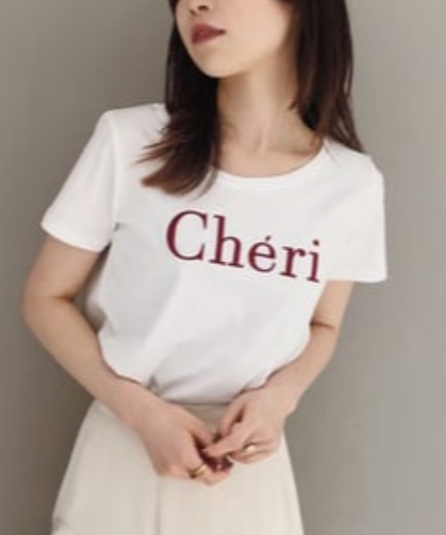 rienda(リエンダ)の「Cheri刺繍Tシャツ(Tシャツ/カットソー・レディース・ホワイト/ブラック/ライトブラウン・FREE)」の2枚目の写真