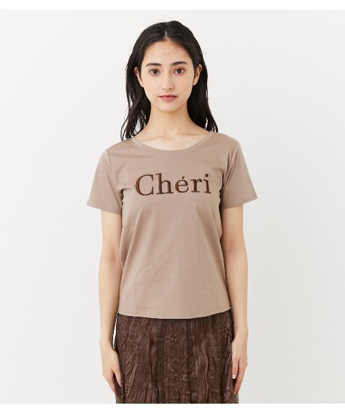 rienda(リエンダ)の「Cheri刺繍Tシャツ(Tシャツ/カットソー・レディース・ホワイト/ブラック/ライトブラウン・FREE)」の9枚目の写真
