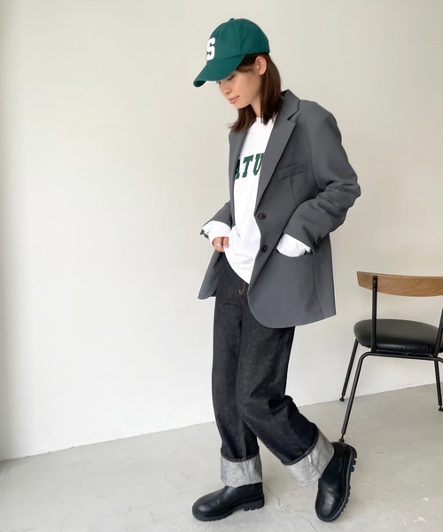 CANAL JEAN(キャナルジーン)の「via j(ヴィアジェイ) テーラードジャケット(テーラードジャケット・レディース・ブラウン/チャコールグレー・ONE SIZE)」の3枚目の写真