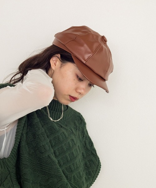 w closet（ダブルクローゼット）の「レザー風キャスケット（キャスケット・レディース・ブラック/キャメル・FREE）」の15枚目の写真