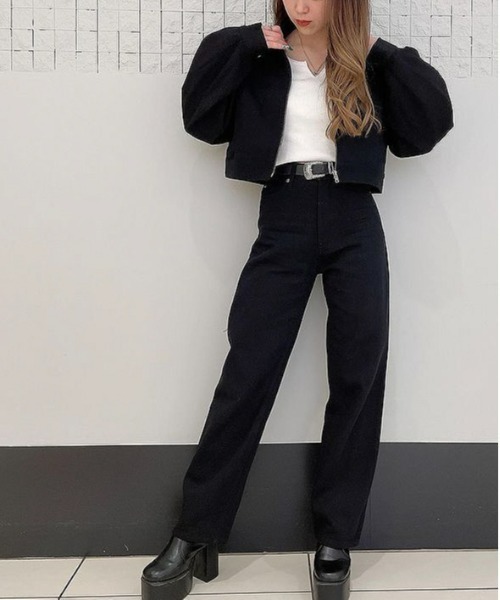 one way(ワンウェイ)の「【oneway Jeans】加工ありツイルショート丈ジャケット(その他アウター・レディース・ブラック/ライトブルー・FREE)」の6枚目の写真
