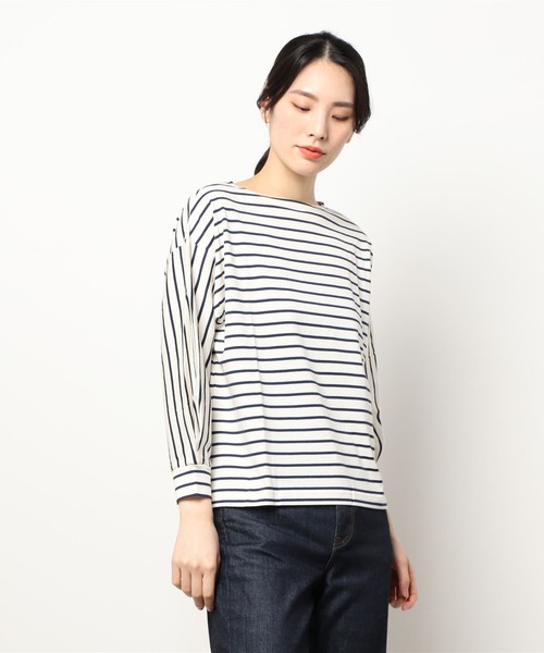 NIMES（ニーム）の「サイドスリットボーダープルオーバー（Tシャツ/カットソー・レディース・ホワイト/ブラック/ネイビー/ブルー・F）」の2枚目の写真