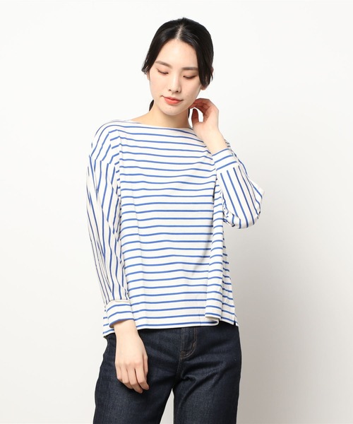 NIMES（ニーム）の「サイドスリットボーダープルオーバー（Tシャツ/カットソー・レディース・ホワイト/ブラック/ネイビー/ブルー・F）」の4枚目の写真