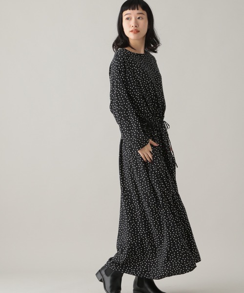 studio CLIP(スタディオクリップ)の「《Natural by studio CLIP》レーヨンドットドロストワンピース(ワンピース・レディース・ブラウン/ブラック・FREE)」の2枚目の写真
