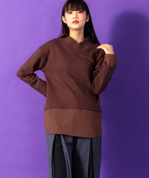 Anside(アンサイド)の「裾異素材切替Vネックプルオーバー(その他トップス・レディース・チャコールグレー/ブラウン/ブルー・M)」の2枚目の写真