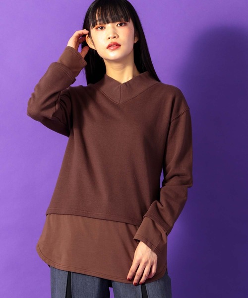 Anside(アンサイド)の「裾異素材切替Vネックプルオーバー(その他トップス・レディース・チャコールグレー/ブラウン/ブルー・M)」の8枚目の写真