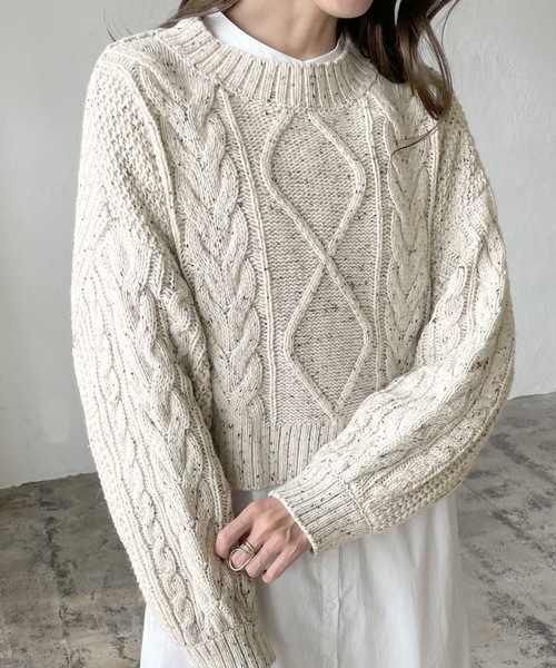 LIAN（リアン）の「【yuiさんコラボ】ミックスカラーケーブルニット（ニット/セーター・レディース・ベージュ/オートミール・FREE）」の11枚目の写真
