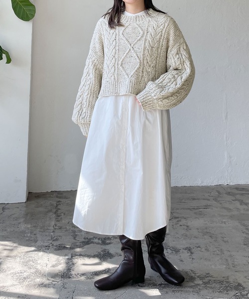 LIAN（リアン）の「【yuiさんコラボ】ミックスカラーケーブルニット（ニット/セーター・レディース・ベージュ/オートミール・FREE）」の7枚目の写真