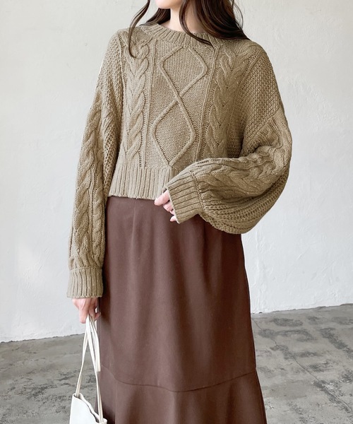LIAN（リアン）の「【yuiさんコラボ】ミックスカラーケーブルニット（ニット/セーター・レディース・ベージュ/オートミール・FREE）」の12枚目の写真